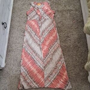 Ruby Rd. Sleeveless Dress in Coral and Gray